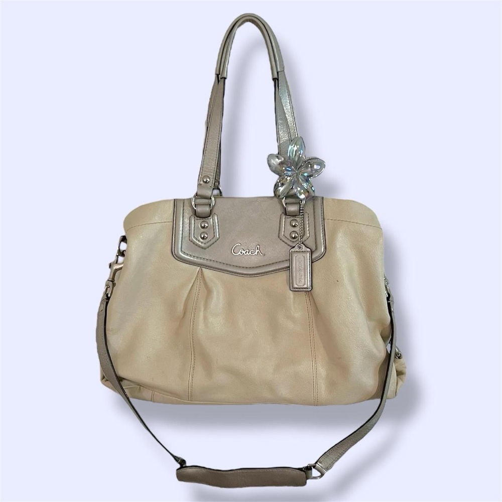 COACH Ashley Ivory Leather Shoulder Bag Convertible Satchel Handbag Carryall